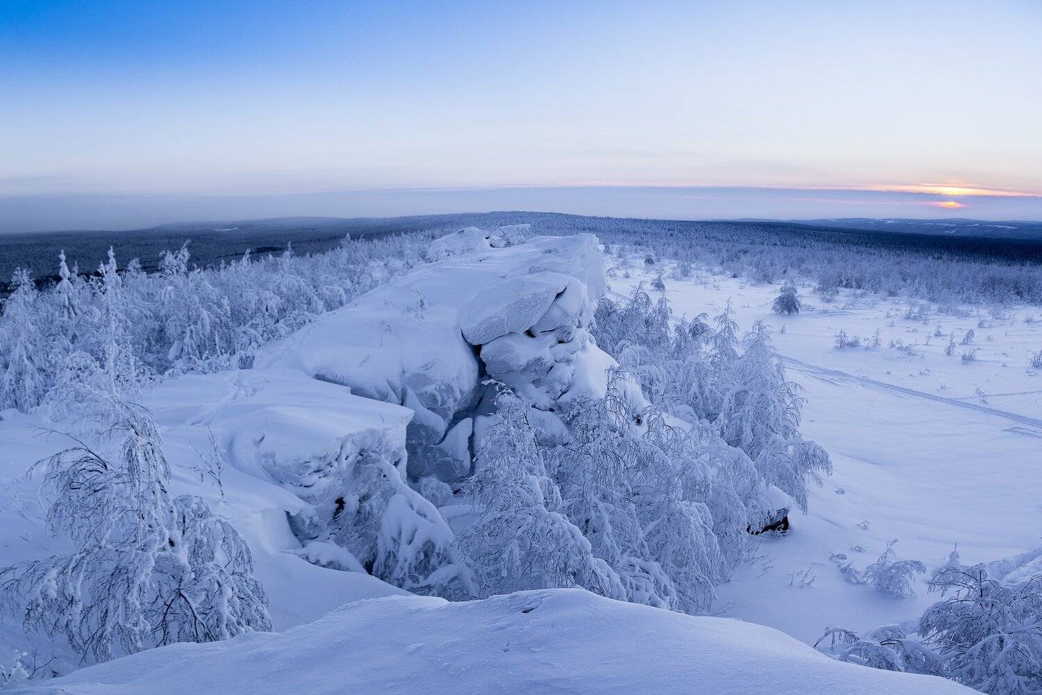 скалы, зима, снег, закат, мороз, Пермский край, Губаха, Савицкий Ян