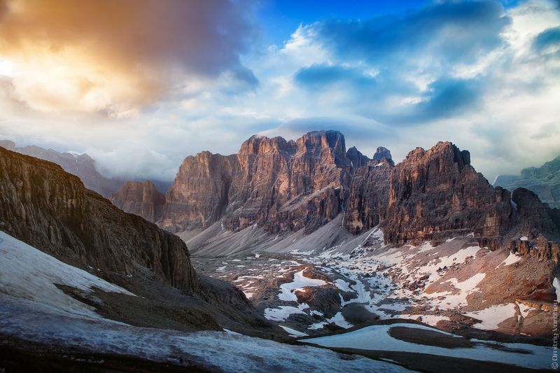 альпы, италия, lagazuio, riffugio, пейзаж, горы, закат, вечер А в горах вечерело.. фото превью