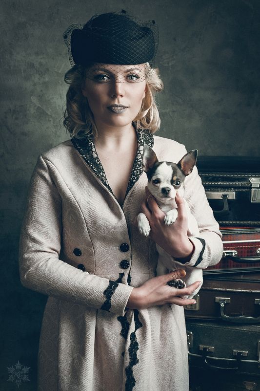 Девушка собака girl dog ретро винтаж Дама с собачкой фото превью