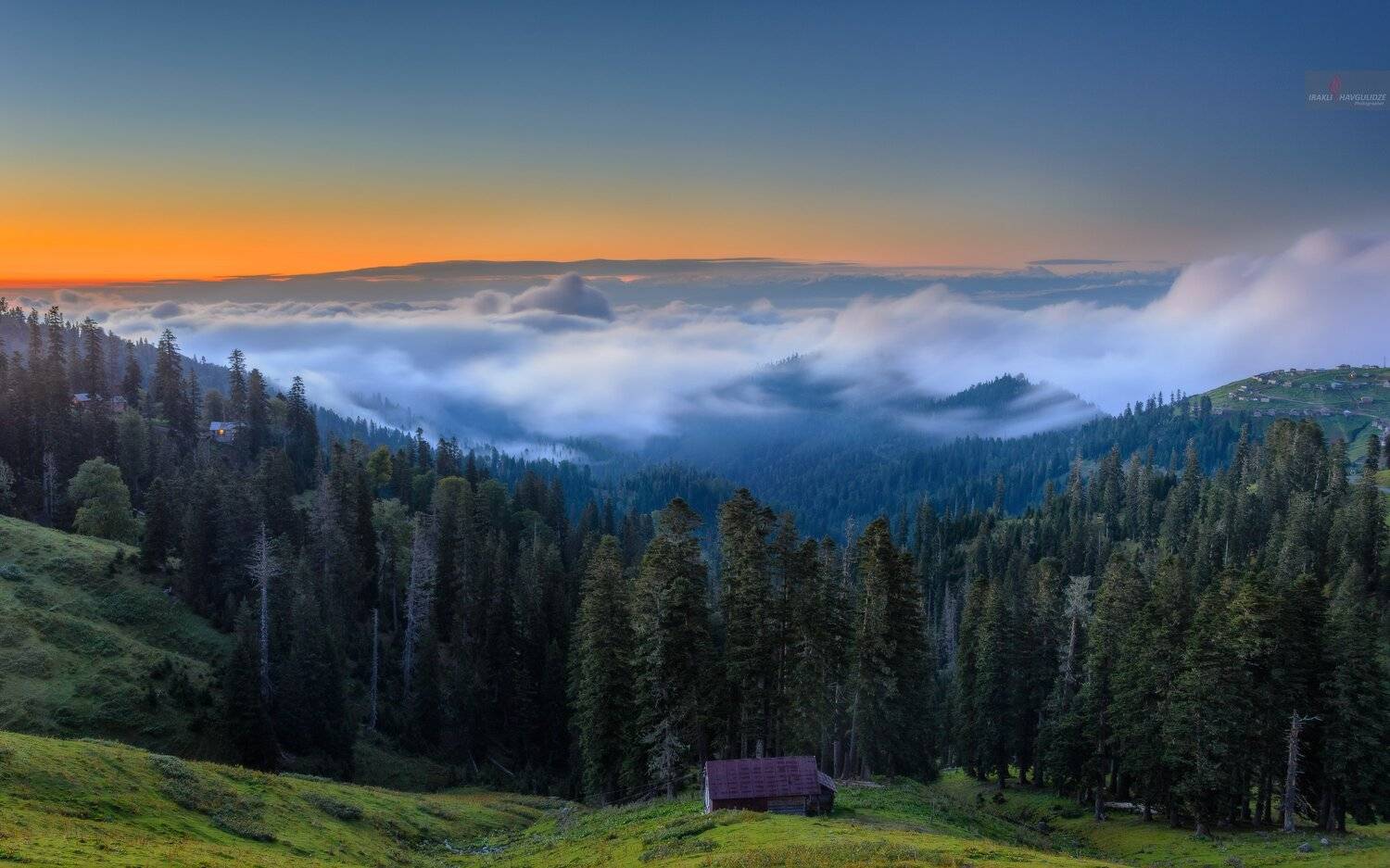 пейзаж, закат, небо, лес, облака, гурия, грузия, бахмаро, деревня, горы, Ираклий Шавгулидзе