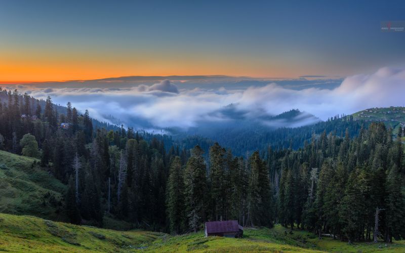 пейзаж, закат, небо, лес, облака, гурия, грузия, бахмаро, деревня, горы Над облаками фото превью