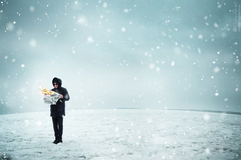 зима, мужской_портрет, портрет, огонь, лед *** фото превью