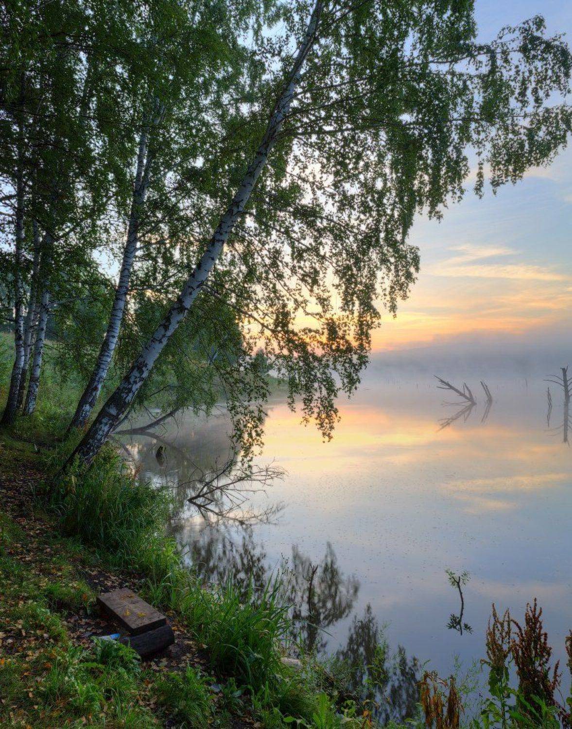 река, рассвет, солнце, берег, утро, лето, берёзы, вода, пейзаж, природа, canon, небо, тишина, Артём Колупахин