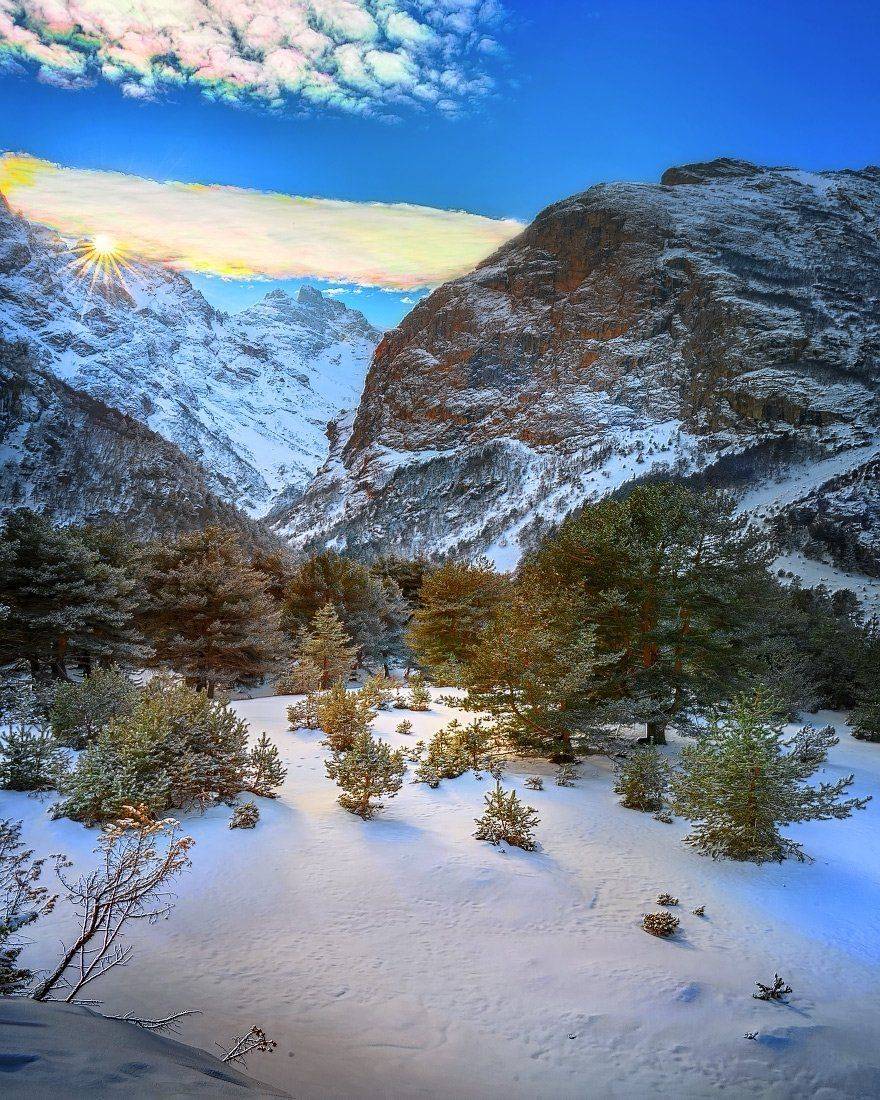 горы, зима, кбр, радужные, облака, Елена Брежицкая