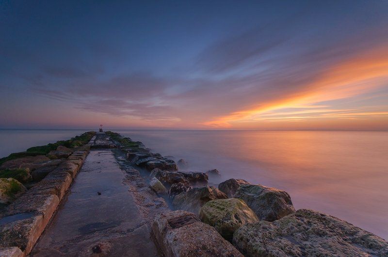 sunset, clouds, sea, pier, sky, sun, Sunset фото превью