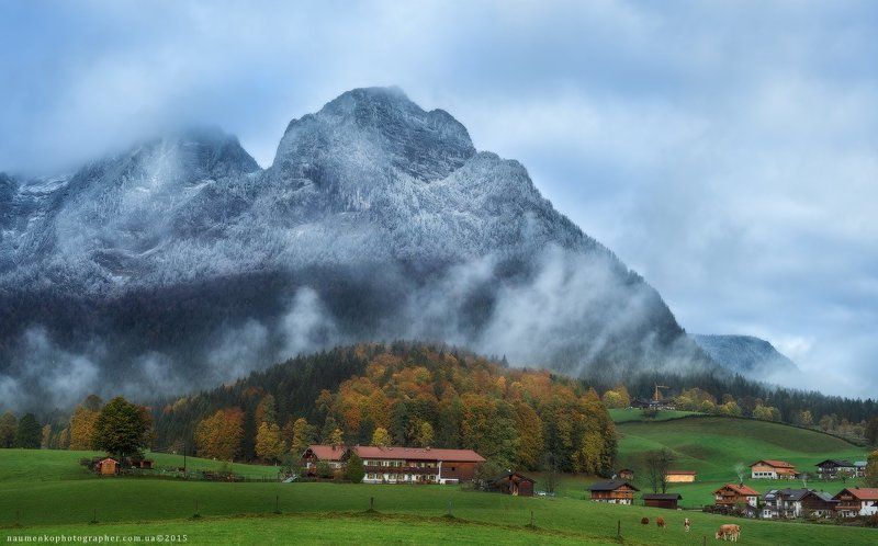 рамзау, bavaria, германия, берхтесгаден, церковь, пейзаж, альпы, горы, река, европа, мост, альпийский, земля, путешествия, туризм, природа, деревня, сельская, местность, ручей, небо, парк, берхтесгаденер, национальный, зеленый, пейзажи, немецкий, деревья, Германия. Бавария. Осень в окрестности города Ramsau фото превью