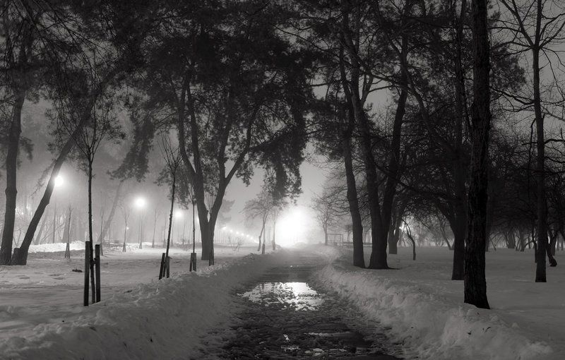 Ночной туман окутал город фото превью