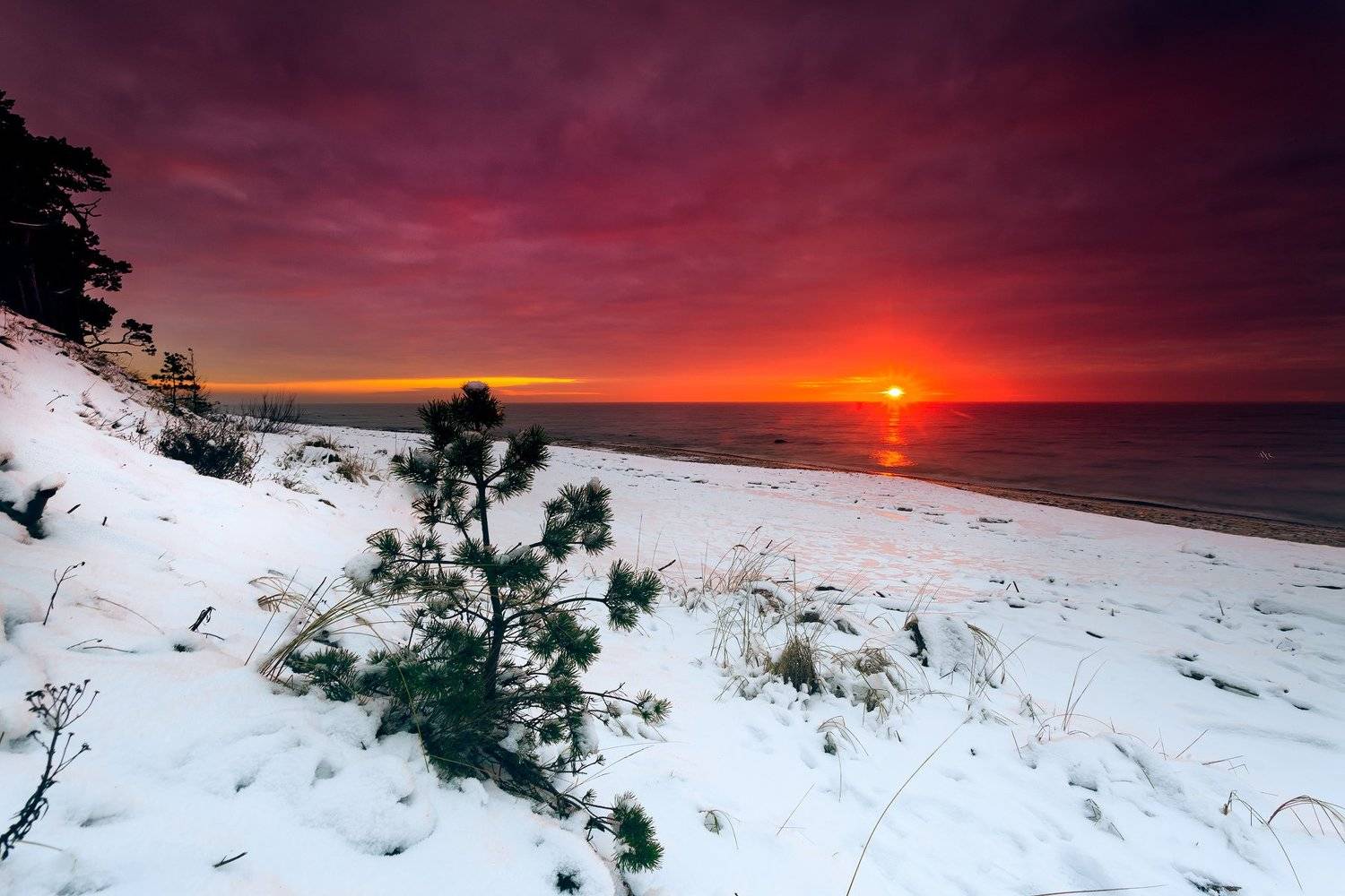 baltic sea, landscape, seascape, sunset, colors, winter, snow, Руслан Болгов (Axe)
