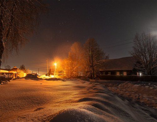 ночь,улица,фонарь и звезды