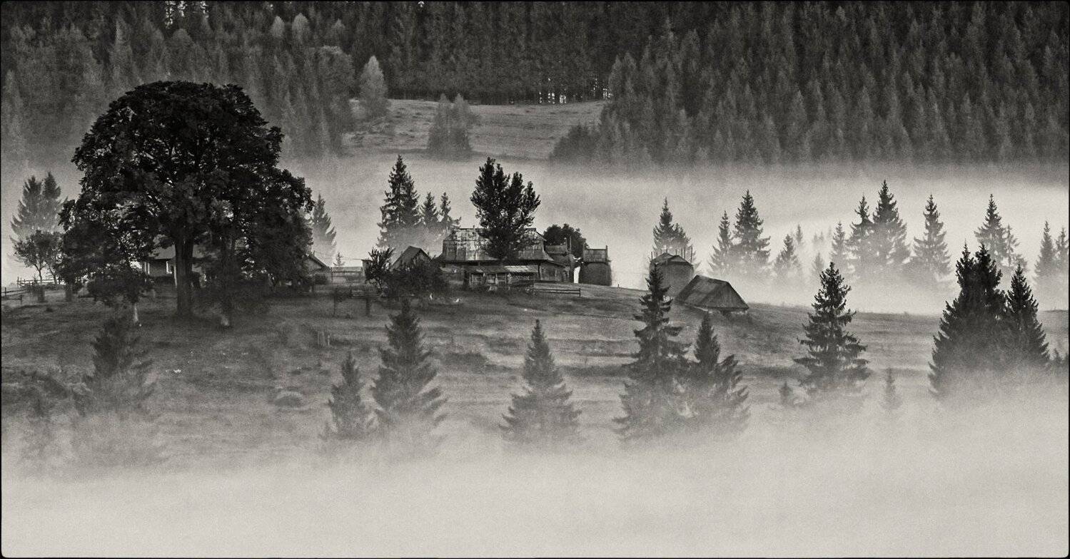 карпаты,	осень, поселок, туман, утор,	сенечив, Михаил Глаголев