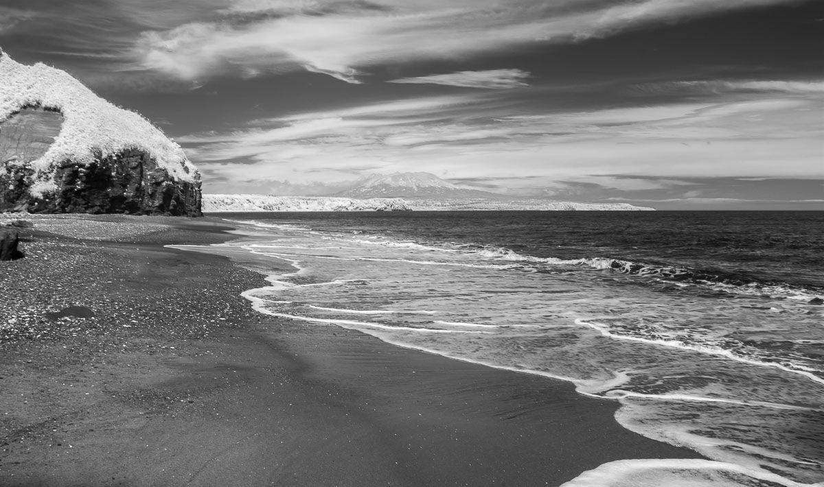 Тихий океан, Кунашир, Курильские острова, инфракрасная съемка, ir, берег, море, волны, скалы, Сергей Козинцев