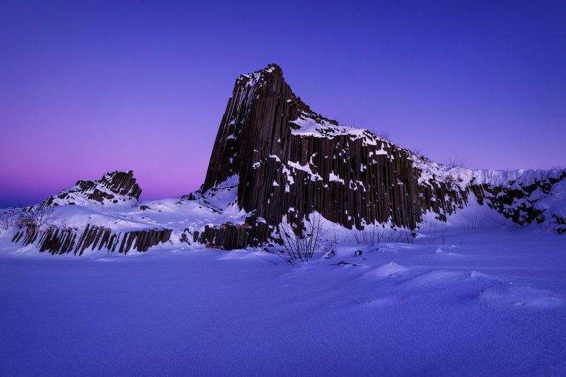Czech republic, blue hour, rock, rock panska,  central bohemian mountains, frost, winter, snow, sky, Czech Central Mountains, travel, europe Natural Organ - Blue Hour фото превью