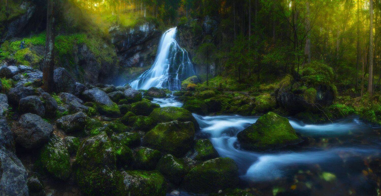 gollinger wasserfall panorama landscape green trees forest, Roberto Pavic