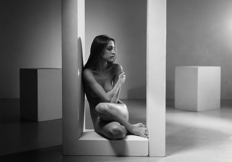 девушка, модель, ню, студия, чб * фото превью