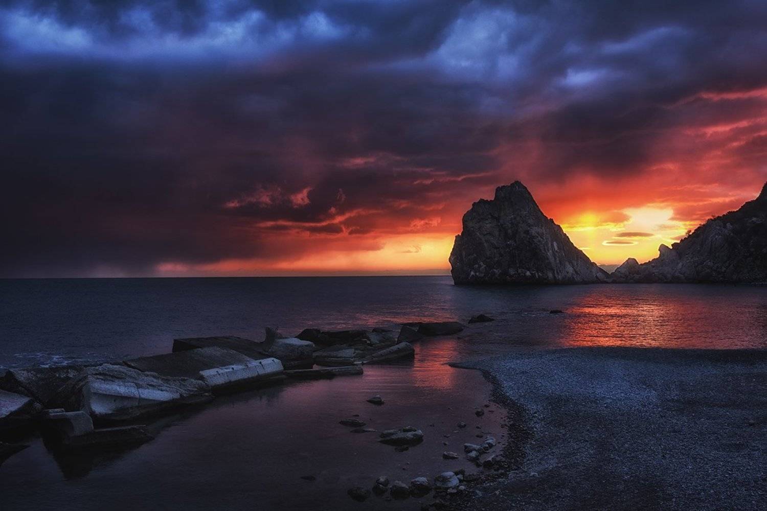 закат, зима, море, пляж, скала, дива, симеиз,, Вьюшкин Игорь