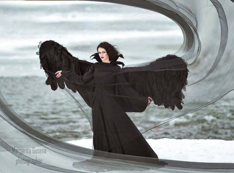black, angel, sea, wings, черный ангел, крылья, море, маргарита гусева, гусева маргарита Черный ангел фото превью