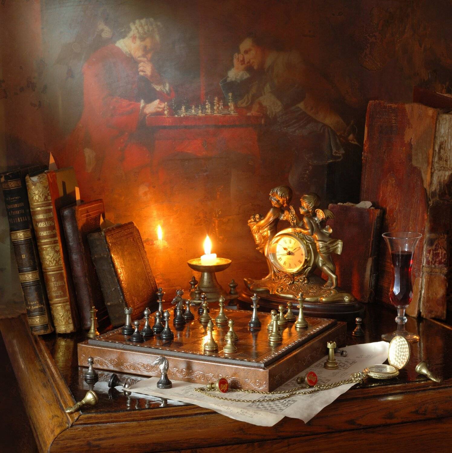 шахматы, свеча, книги, Андрей Морозов