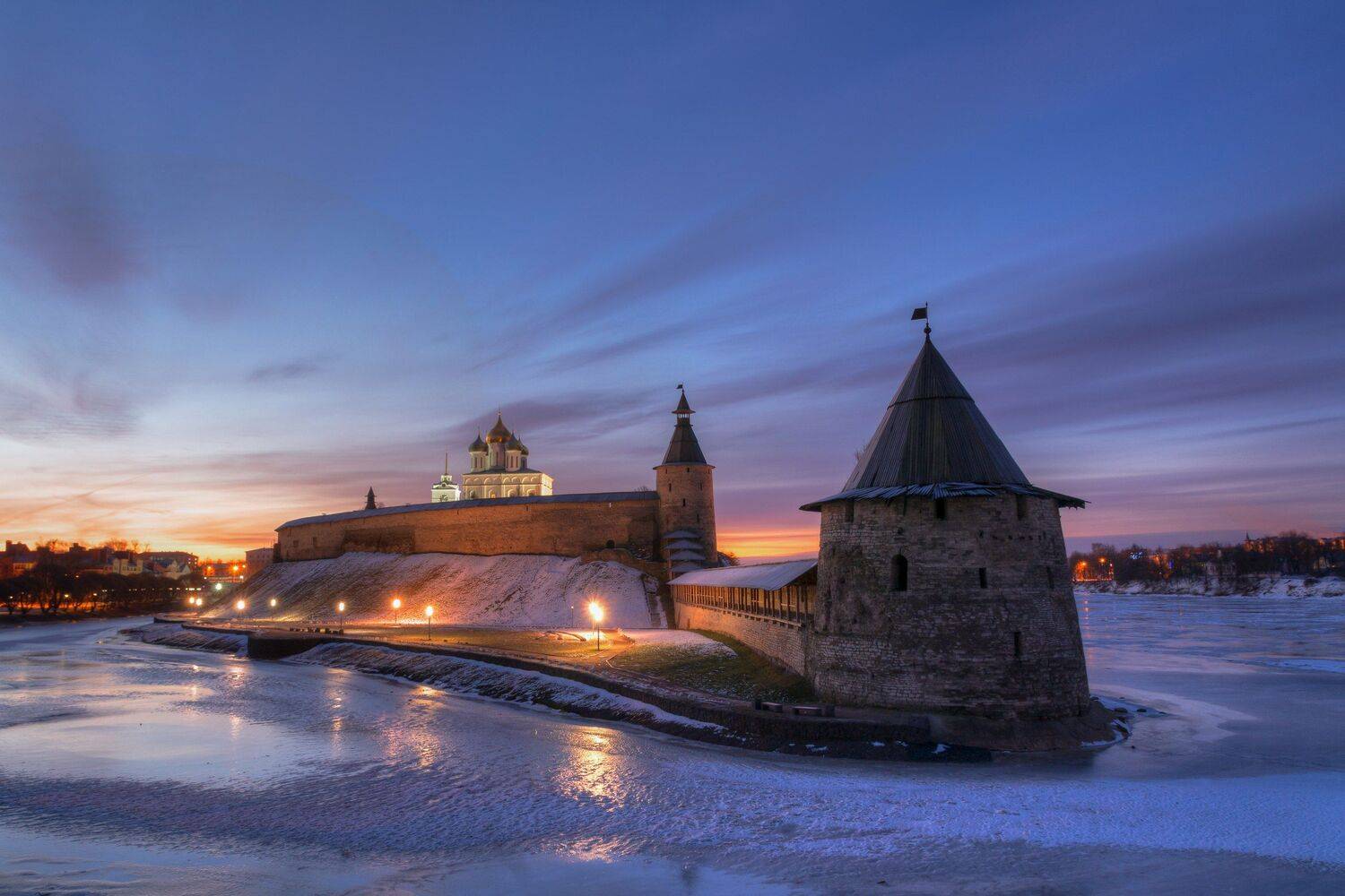 Псков, Пскова, Великая, река, реки, кром, кремль, история, крепость, утро, восход, небо, Мержанов Дима