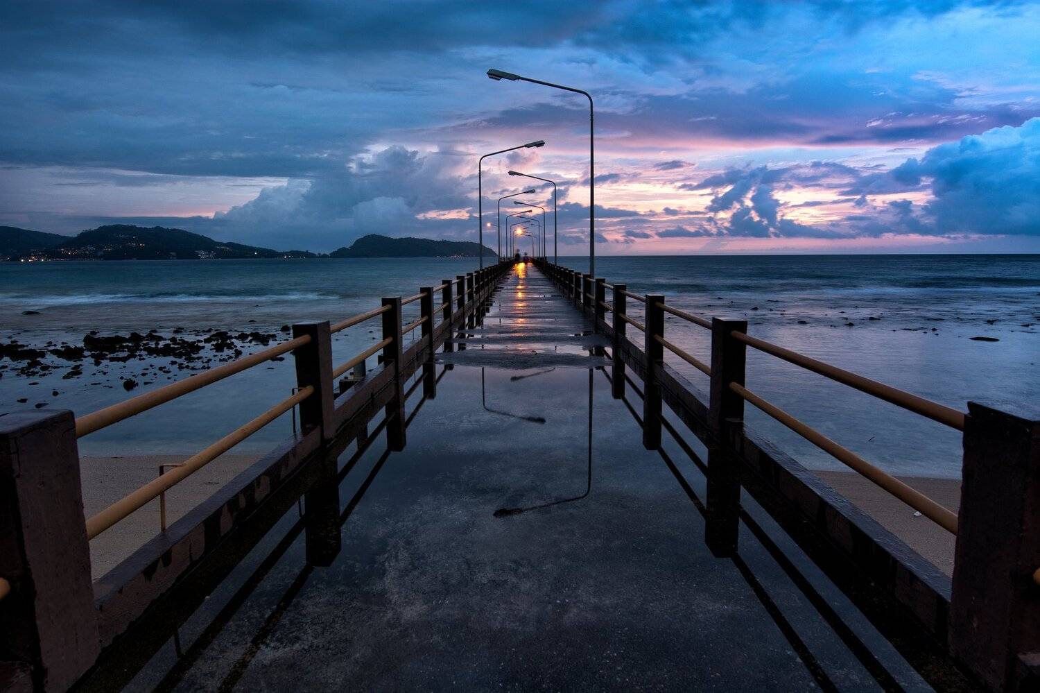 pier, night pier, night sea, night island, night, seascape, night seascape, thailand, phuket, Виктор Голобородько