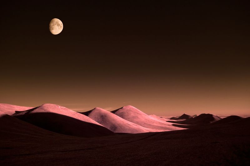 ir,infrared,moon,mountains,горы,луна,инфракрасный,фильтр,пейзаж, Горы и луна. фото превью