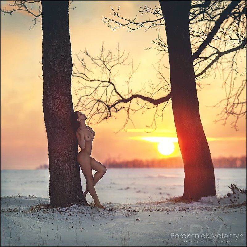 Зимний закат фото превью