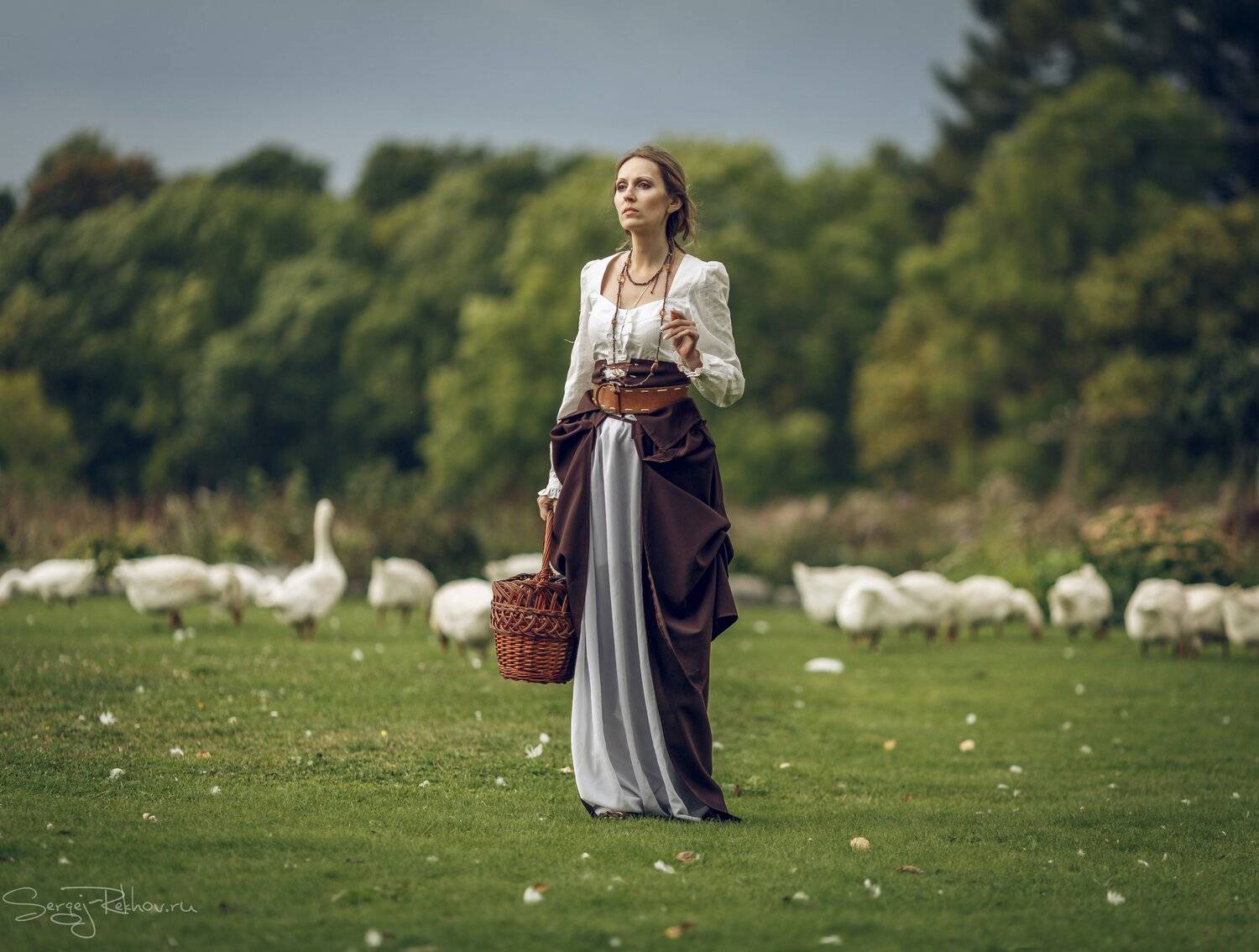 шотландия, гуси, модель, пастушка, луг, девушка, Сергей Рехов