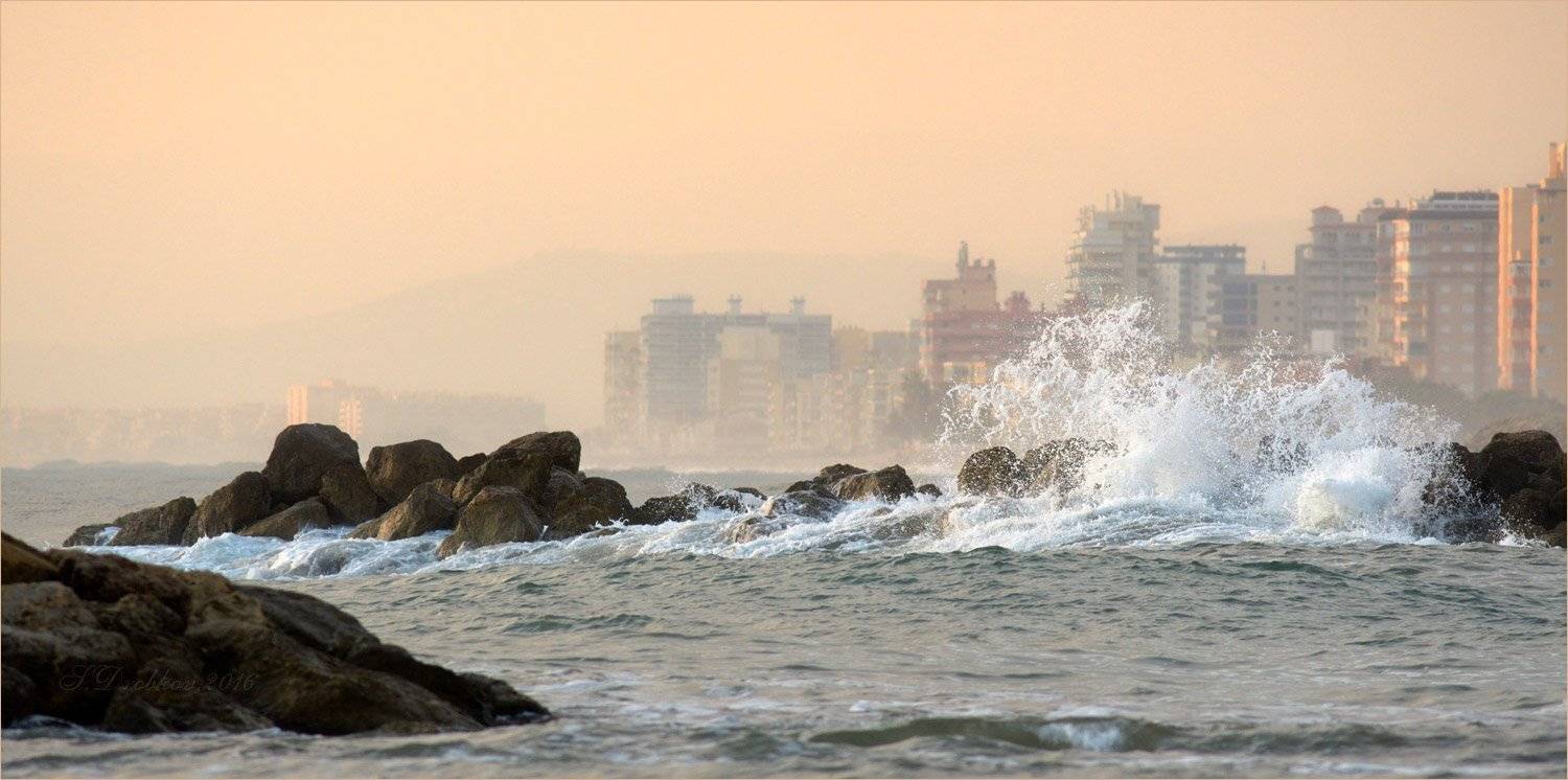 рассвет, море, небо, вода, осень, город, волны, скалы, Sergey Drobkov
