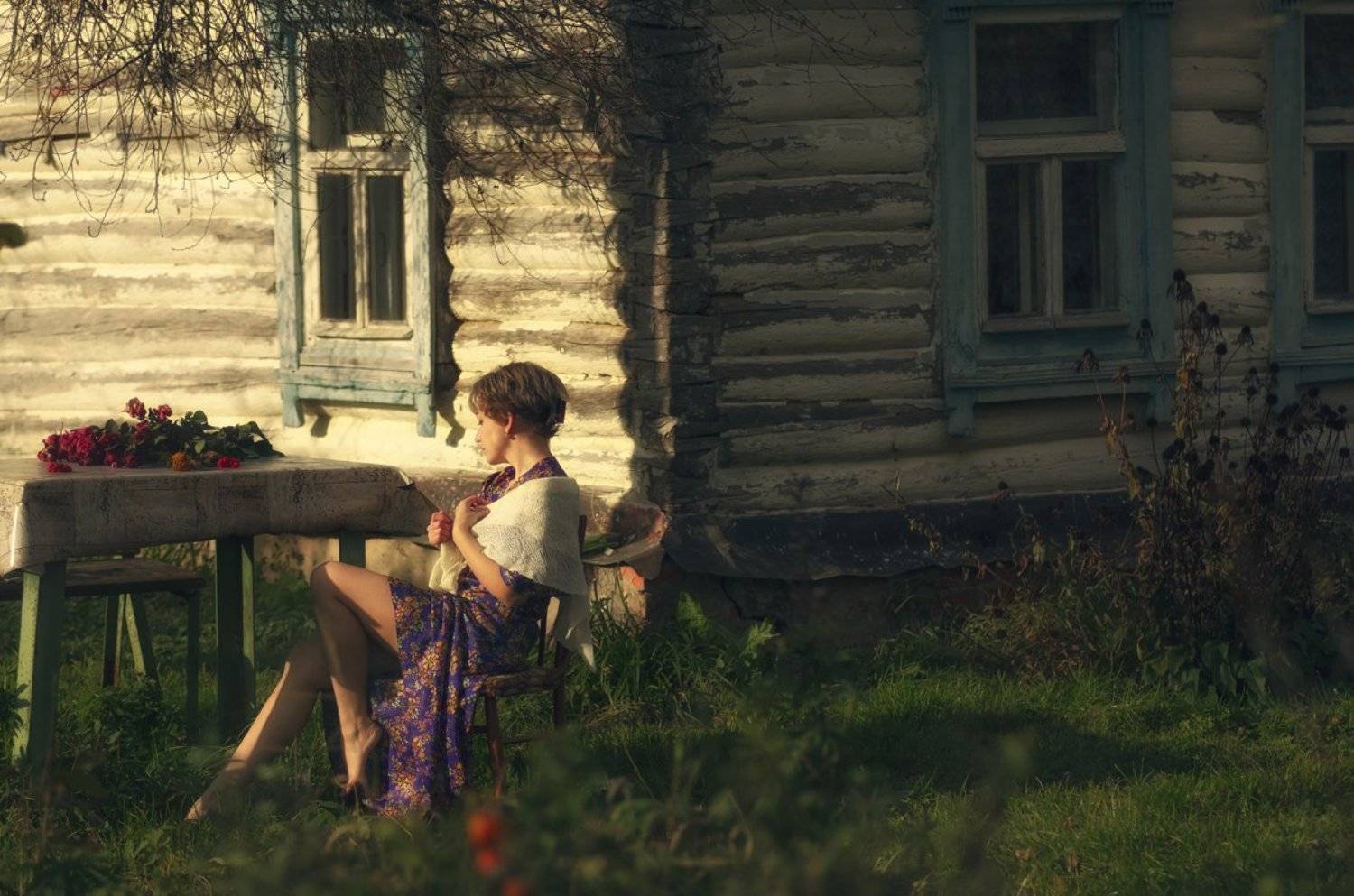 осень,цветы,одиночество,девушка,деревня,грусть,надежда,autumn,flowers,lonely,girl,village,sadness,hope, Дмитрий Ильин