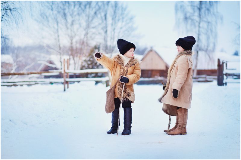 дети, мальчики. братья, зима, деревня Утро в деревне фото превью