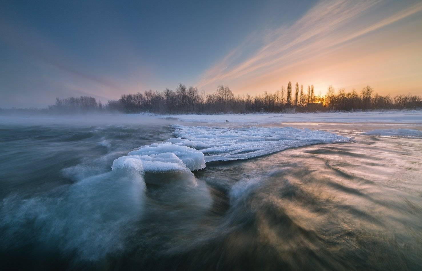 февраль заря река лаба ледяной остров, Николай Мысливцев