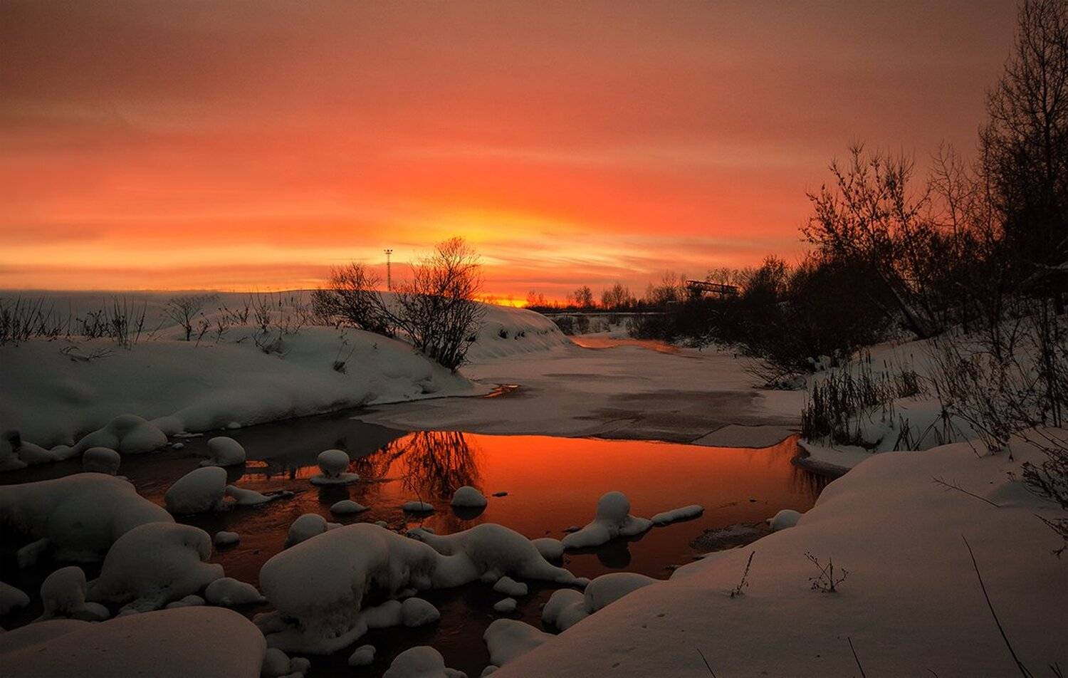 закат,зима,река,природа,россия,глубинка,алый,красота, Карепанов Евгений