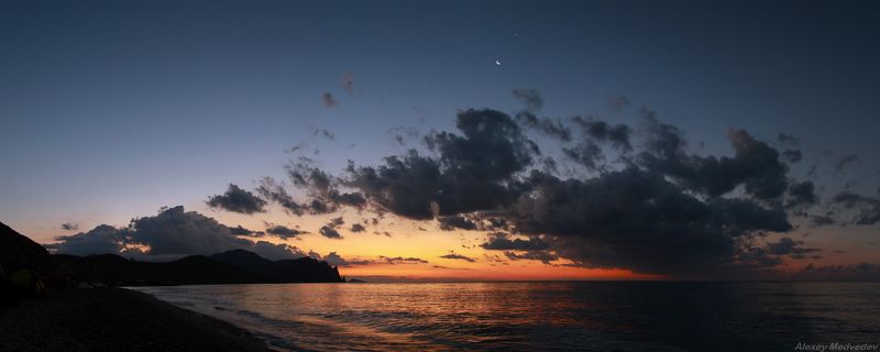 Крым, сумерки, утро, панорама, море, рассвет, карадаг Утро в Лисьей бухте  фото превью