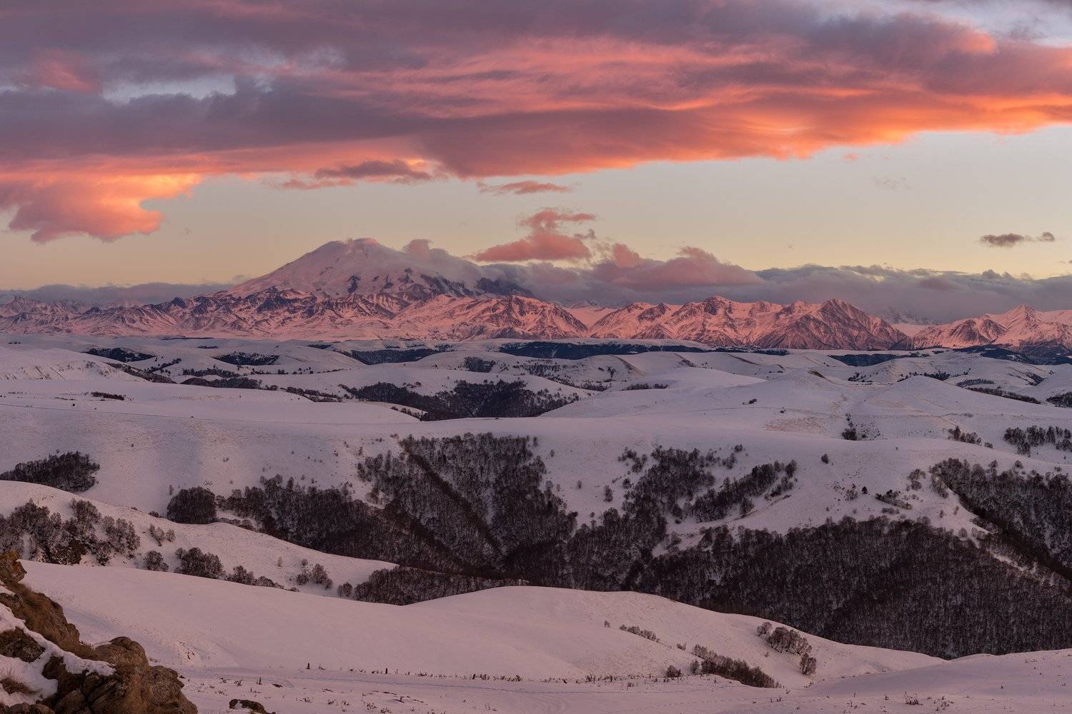 Эльбрус, горы, зима, закат, снег, Дмитрий Монастырский