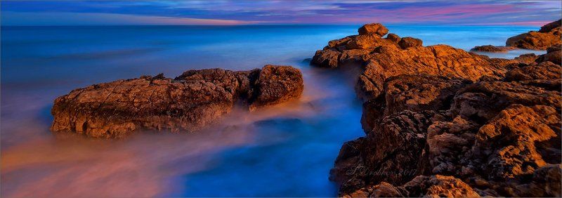 рассвет, море, небо, вода, зима, облака Утро. Синий и красный. фото превью