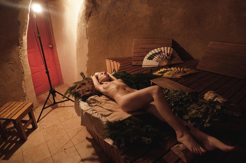 ню, nu, nude, баня, девушка,  Парение фото превью