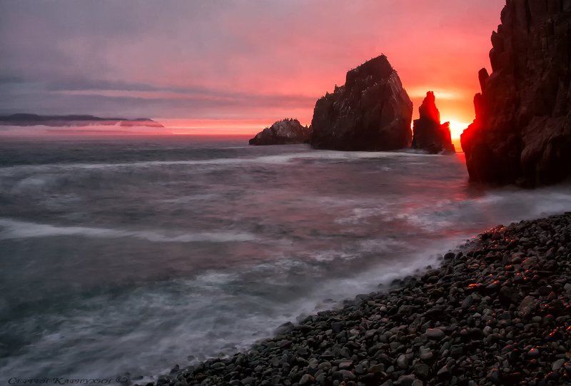 полуостров кони, охотское море, магаданская область, мыс таран Закат у мыса Таран. фото превью