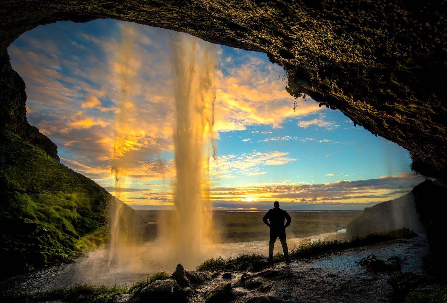 Waterfall, sunset, Iceland, Jarkko J&auml;rvinen