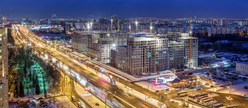 Москва, каширское шоссе, дорога, город, вечер, ночь, вид, сверху, дома, стройка, индустриальный, пейзаж, городской, красиво, огни, фонари, свет, зима, юг, южный, округ, борисово, орехово, домодедовская Каширское шоссе фото превью