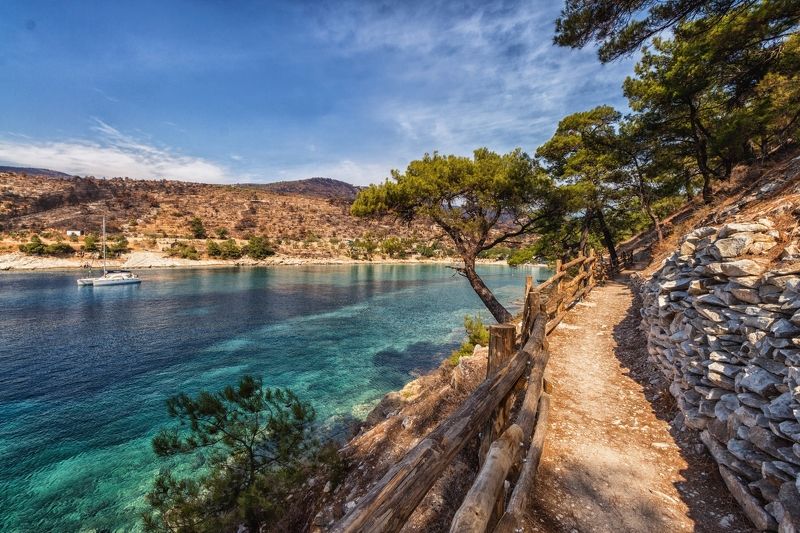 greece, travel, alyki, beach, sea, mediterranean, marble. rocks, sand, summer, tourism Down the path фото превью