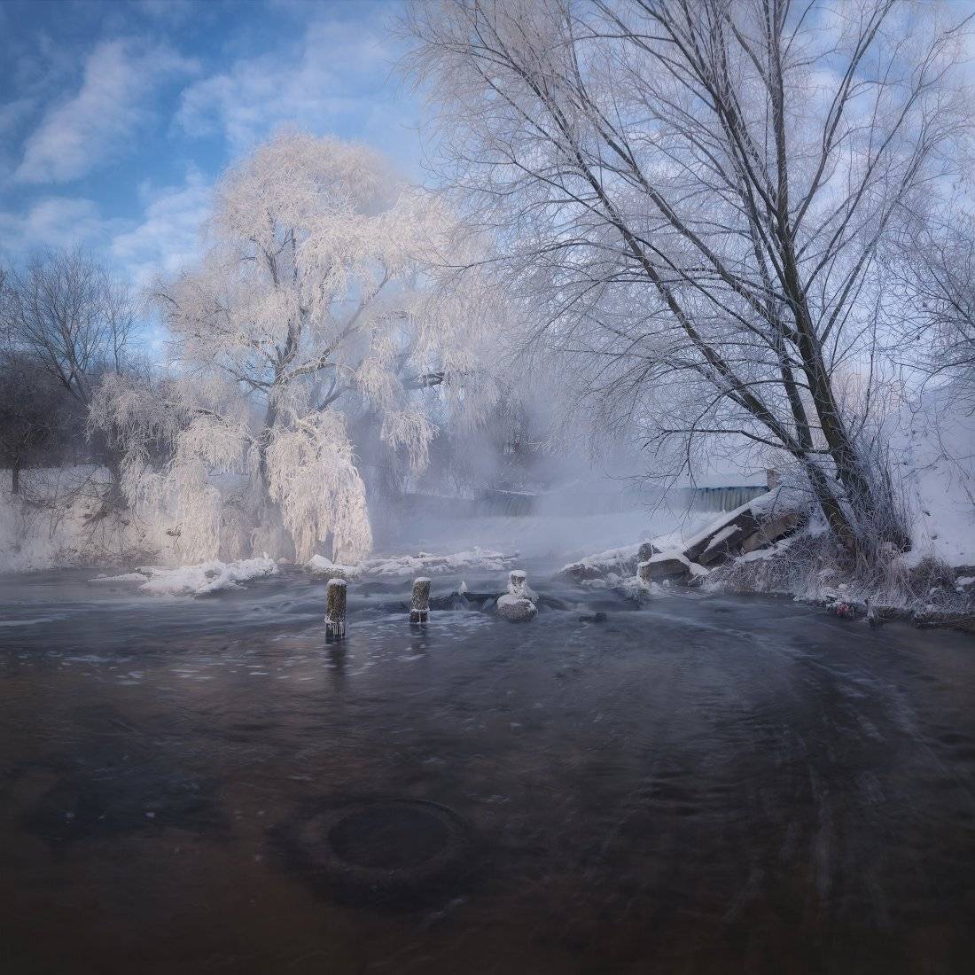 листвянка, пейзаж, утро, зима, мороз, пейзажная фотография, фототуры выходного дня, река, листвянка, иней, пар, landscapes, winter, nikon d7100, sigma 10-20, Жмак Евгений