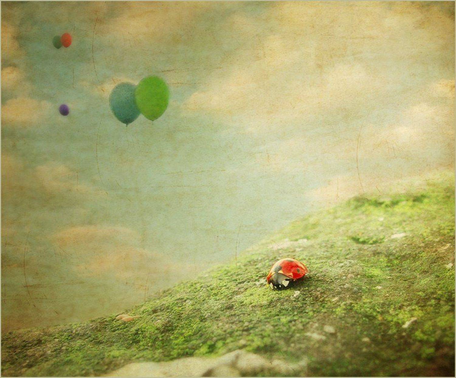 полет, шарики, коровка, Елена G