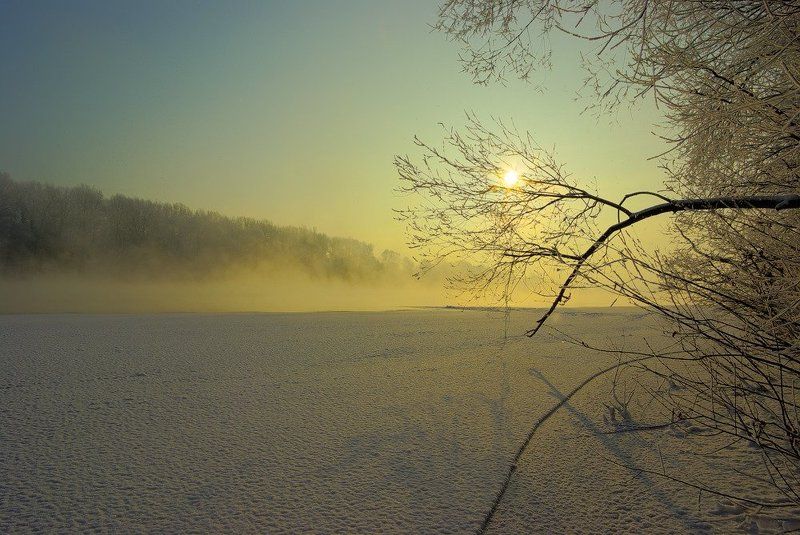 зима, река, иней Утро декабря фото превью