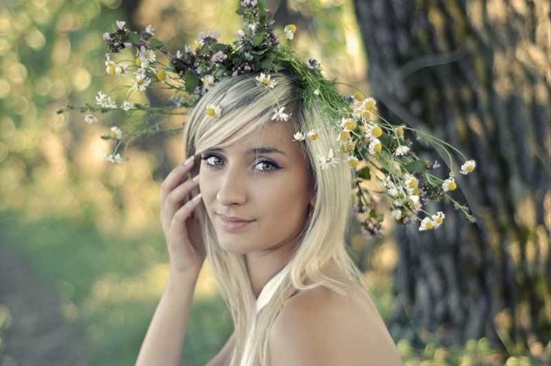 девушка, лето, цветы  фото превью