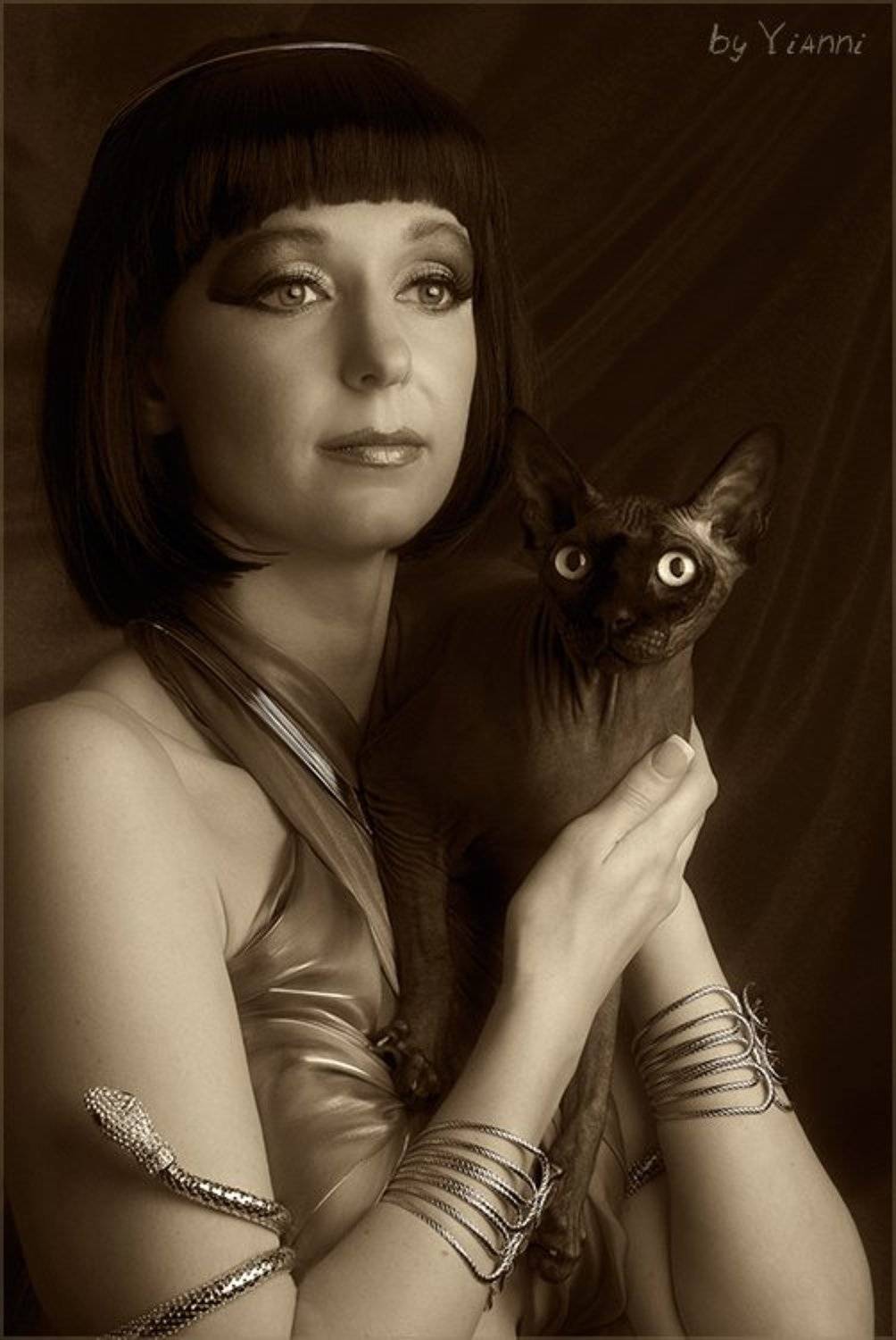 девушка, кошка, египет, egyptian, Yianni