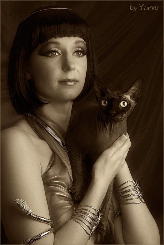 девушка, кошка, египет, egyptian Egyptian фото превью