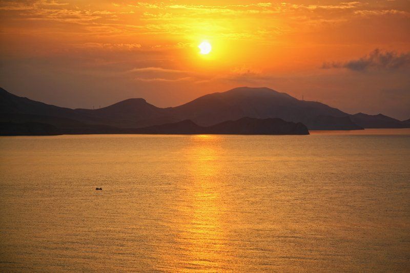 закат, море, солнце, вода, горы, крым, коктебель Кораблик фото превью