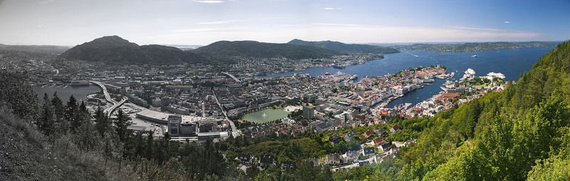 норвегия, берген, пейзаж, панорама Градиентный город фото превью