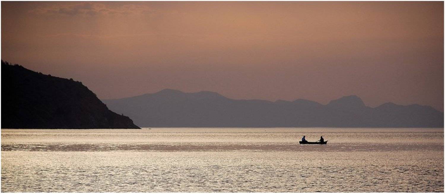 утро, рассвет, лодка, горы, море_черное, VictorSe