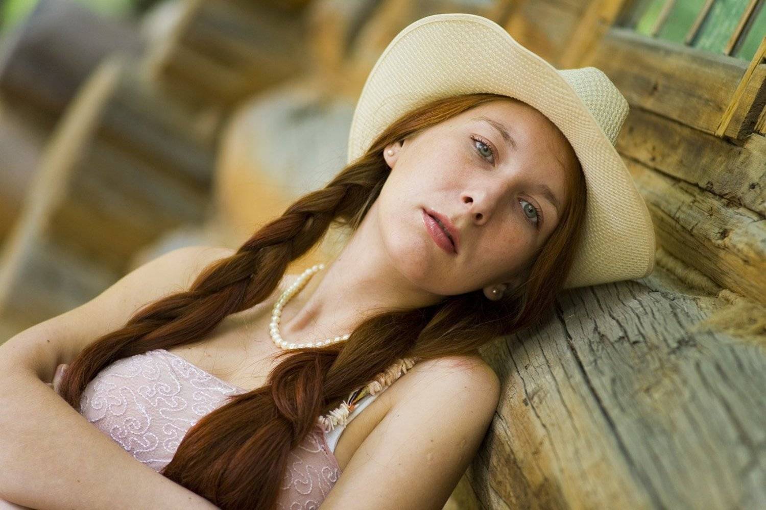 кантри, девушка, шляпа, рыжая, изба, Сергей