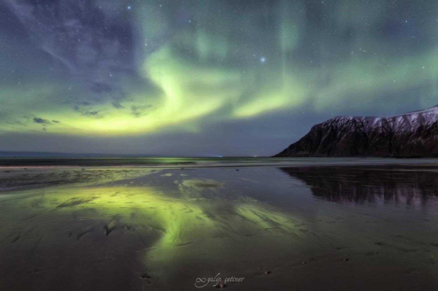aurora borealis, aurora, night, sea, seascape, landscape, landscapes, northern lights, norway, reflection, light, Galip &Ccedil;etiner